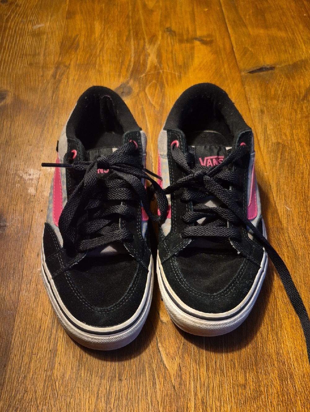 Vans Black Suede Low-Top Sneakers with Pink Side Stripe